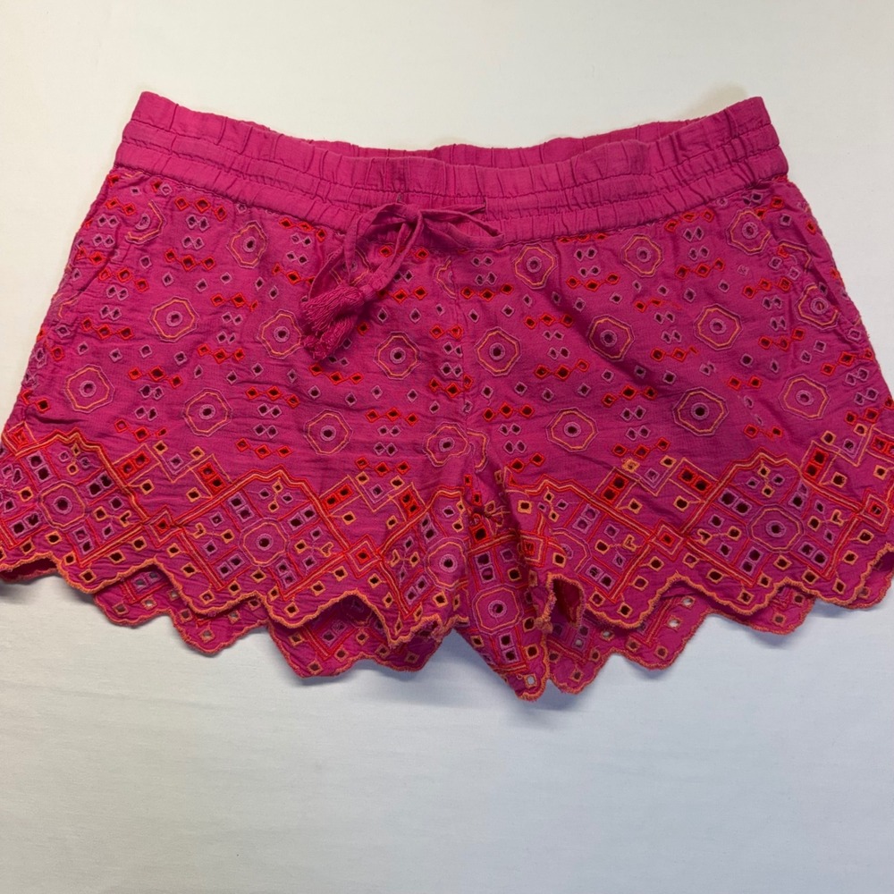 Vineyard Vines Eyelet Embroidered Pull On Shorts S Aurora Pink Scallop Hem